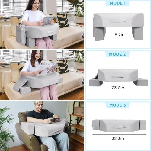 Reading Pillow Lap Desk with Adjustable Arm Support, Grey