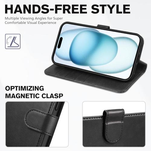 TUCCH Wallet Case for iPhone 15 Plus (6.7) 2023, 4 Card Holders, Black