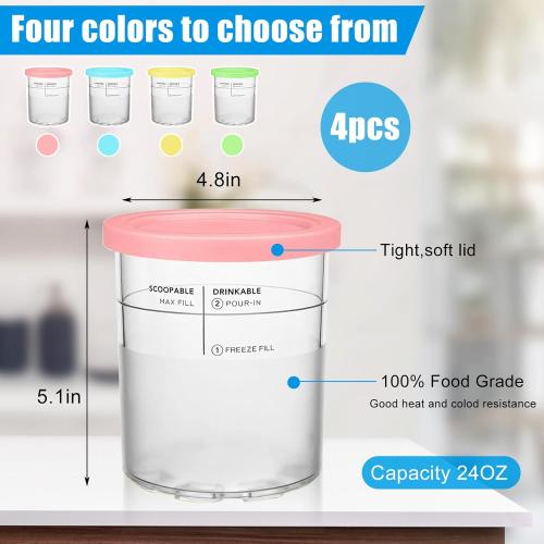 Pints for Ninja Creami Deluxe,for Ninja NC500 NC501 Creami Deluxe Pints and Lids 4 Pack 24 oz Creamy Ice cream Containers Cups Canisters, Compatible with Ninja Ice Creami Deluxe Ice Cream Makers
