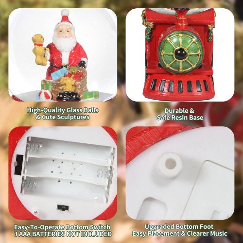 Christmas Snow Globe,Musical Water Globe with 8 Music & Colourful Lights,100mm Holiday Glitter Globe,Christmas Home Decoration,Xmas Gifts for Kids(Train)