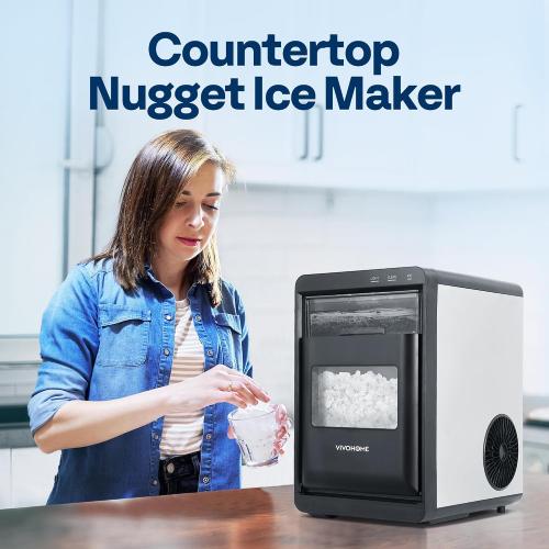 VIVOHOME Nugget Ice Maker Countertop, 45lbs/Day Pebble Ice Maker Machine, Soft Chewable Pellet Ice Machine with Self-Cleaning, Scoop, 10 Ice Bags, for Home Kitchen, RV, Camping, Office