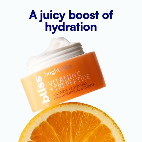 Bliss Vitamin C   Tri-Peptide Brightening Face Moisturizer, Hydrating Cream for Radiance, Firm-Looking Skin, Collagen Support, Dark Spot Reduction, with Squalane   Niacinamide, Cruelty Free, 1.7 fl oz