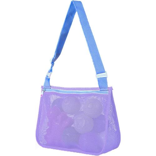 UTTPLL Colorful Mesh Beach Bag Adjustable Kids Quick Dry Net Tote for Seashell Collecting Sand Toy Swimming Accessories