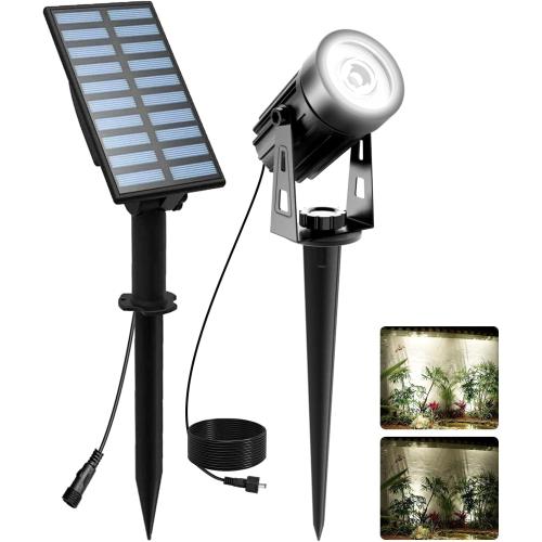 T-SUNUS Christmas Solar Landscape Spotlights White 6000K Metal, Garden Spot Lights Outdoor IP65 Waterproof 9.8ft Cable Separated Panel, Auto On/Off for Tree Flag Driveway Pathway Halloween Pool Area
