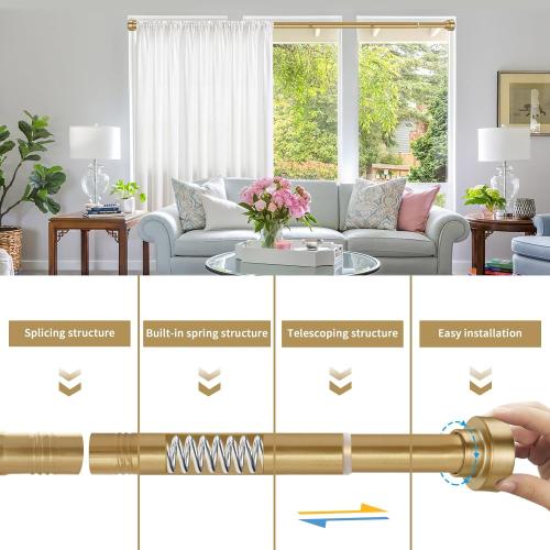 YNL Shower Curtain Rod 34-82 Inches (2.8-6.8ft) Adjustable Spring Shower Rod No Drilling, Non-Slip, Never Rust, Stainless Steel, Suitable for Bathroom Window Living room, Gold