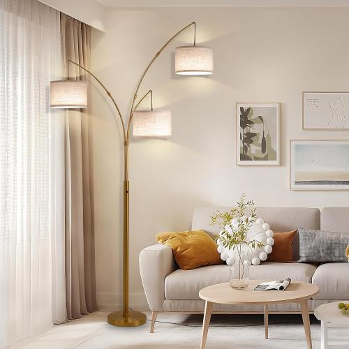 Gold Floor Lamps for Living Room, Super Bright Arc Floor Lamp with Remote Control, 3 Light Tall Floor Lamps with Stepless Dimmable, 80 Mid Century Tree Floor Lamp for Bedroom, Office