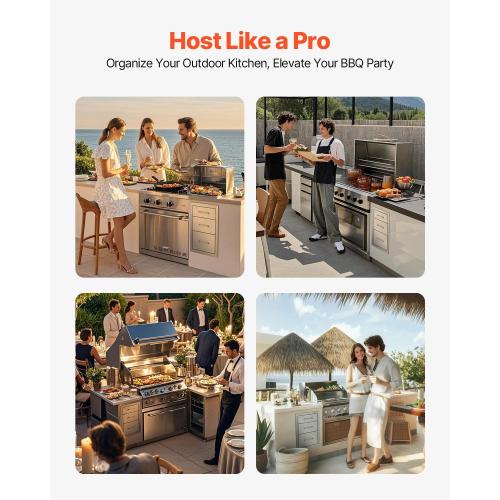 VEVOR  Outdoor Kitchen Drawers Stainless Steel, Flush Mount Triple Drawer, with Stainless Steel Handle, BBQ Drawers for Outdoor Kitchens or BBQ Island