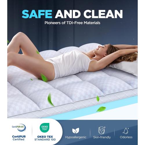 Dual Layer Memory Foam Mattress Topper for Pain Relief with 2X Support, 2 Fluffy Pillow Top King Mattress Topper Plus 2 Odor-Free Cooling Gel Memory Foam Ultra Comfort Mattress Pad Cover