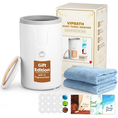 20L Luxury Towel Warmer Gift-Ready Box, Dual Heat, 30/60/90 Min Presets, Stainless Steel Interior, Tip-Over Auto Shut-Off, Includes 12 Fragrance Discs, Perfect Spa Gift for Home & Bathroom