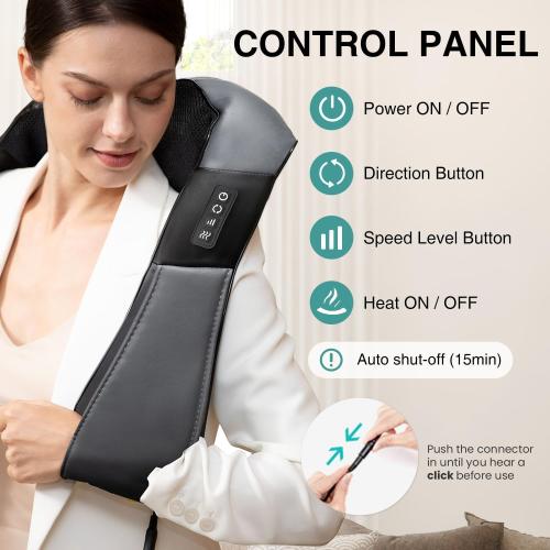 Nekteck Shiatsu Neck Massager with Heat for Pain Relief, Gray, NOT Cordless