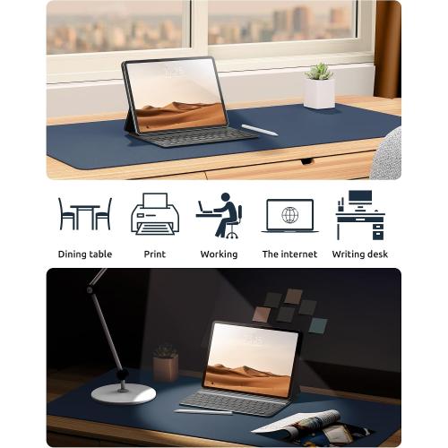 YSAGi Leather Desk Protector, Office Mat, Large Mouse Mat, Non-Slip PU Leather Blotter, Laptop Desk Mat, Waterproof Writing Pad for Office and Home (Dark Blue, 23.6 x 13.8)