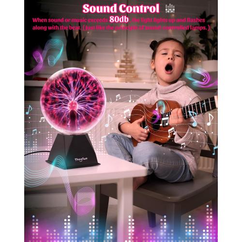 Theefun Plasma Ball 8 Inch Plasma Lamp Touch & Sound Sensitive Plasma Globe | Red Electric Lightning Novelty Light for Parties, Home, Prop, Room Decoration