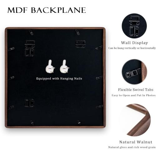 20x20 Square Frame, Solid Walnut Wood Poster Frame with Mat for 16x16 or 20x20 without Mat, Rounded Corner Walnut Wooden Frame, Gallery Wall Frames for Art