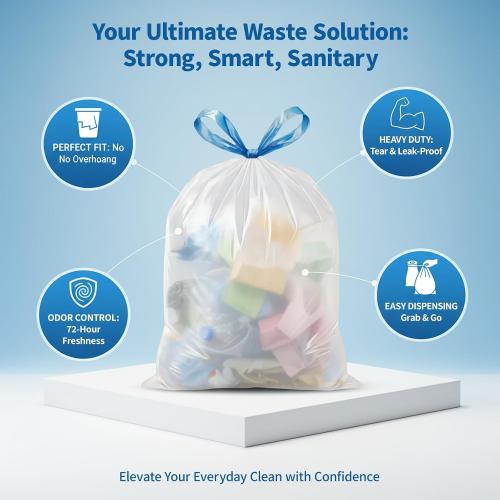 Medium 8 Gallon Trash Bags Drawstring,1.2 Mil,Unscented,100 Count
