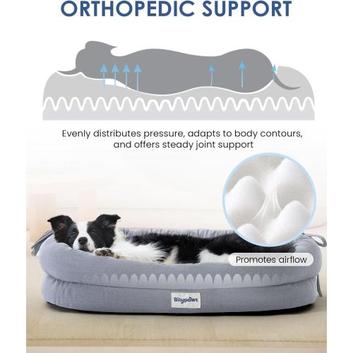 Orthopedic Dog Bed for Large Dogs, Pet Sofa Bed with Egg Crate Foam, 4-Sided Bolster, Removable Washable Cover & Anti-Slip Bottom, X-Large Gray