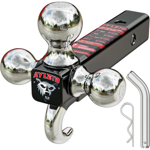 Ayleid Trailer Hitch Tri-Ball Mount with Hook & Pin Balls Sized 1-7/8 , 2 & 2-5/16 inches , Tow Hitch , Silver