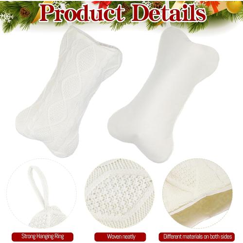 Dog Stockings Christmas Red Knit Christmas Stockings for Dogs Large Bone Shaped Hanging Xmas Stocking for Dogs Cats Pets (White)