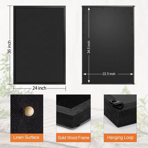 Miratino Large Bulletin Board, 36 x 24 Black Cork Boards for Walls with Frame, Pin Display Board Vision Board for Home School Office Decor