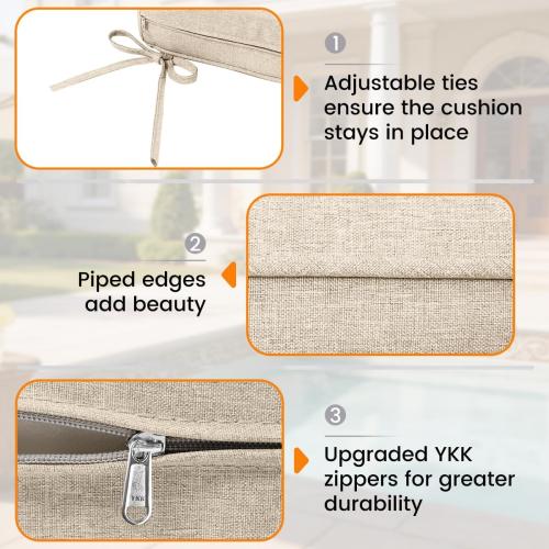 Sundale Outdoor Olefin Deep Seat Cushion Set of 2, Patio Chair Cushion and Pillow, Water-Resistant Sectional Sofa Pad with Straps Beige, 23 x 26 x 6 Inches