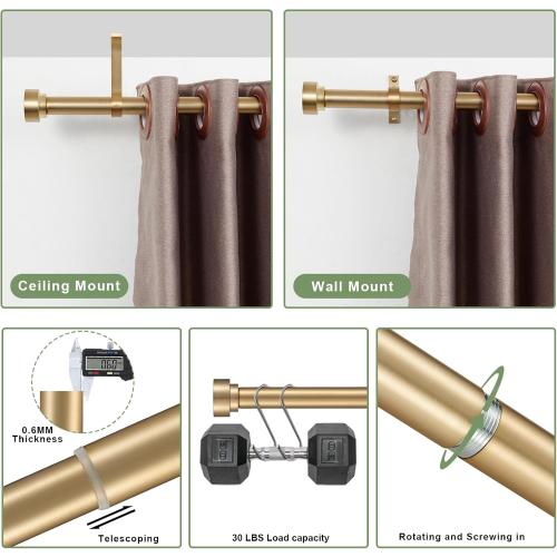 16-120 Inch Curtain rods, 1 Inch Diameter Splicing and Telescoping Structure Window Treatment Rods Set Adjustable Drapery Rods Heavy Duty Pole, Warm Gold