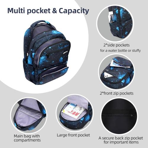 MITOWERMI Kids Backpack for Boys Girls Elementary School Backpacks Boys Children Bookbags Primary Kindergarten Backpack Galaxy Black Blue