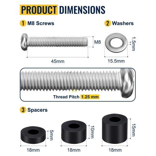 M8 Screws for Samsung TV – Extra Long Bolts Adjustable 13.5mm–45mm, TV Mounting Screws with Washers & Spacers, Fits 41–85″ VESA TVs