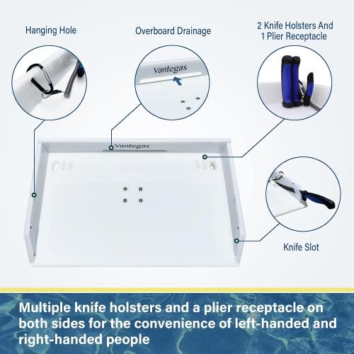 Size 21.25 x 13 Color White Vantegas Boat Cutting Board Bait Table Filet Board For Fish Cleaning Station White Fishing Fillet Table, In Single Rod Holder With Plier Storage and Knife Slot, Marine Accessories For Boats Grill