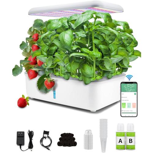 Hydroponics Growing System Indoor Garden, Indoor Gardening System with 14 Pods, WiFi Indoor Herb Garden, Herb Garden Kit with LED Grow Light, Adjustable Height Up to 16.5, Auto Pump, 5L Water Tank