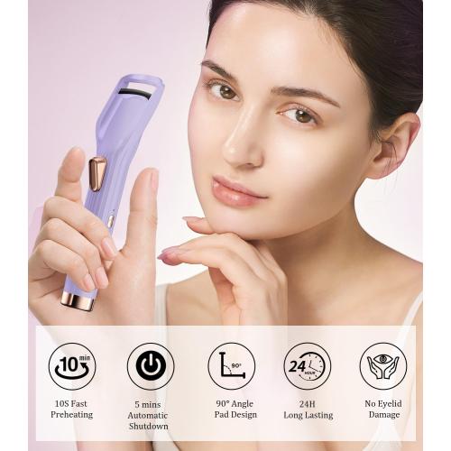 Purple Heated Eyelash Curler Premium PRO - Fast Heat up in 8s - 24 Hours Long Lasting - Rechargeable Electric Eyelash Curler with Type-C, Innovative L Silicone, 2 Heat Modes, Anti-Burn Eyelid, Purple-CB