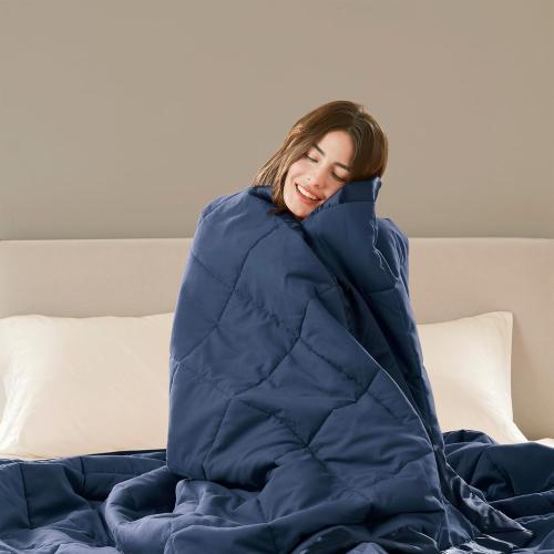Full/Queen Madison Park Windom Down Alternative Blanket, Premium 3M Scotchgard Moisture Wicking Treatment, Lightweight and Soft Bed Cover For All Season, Satin Trim, Navy