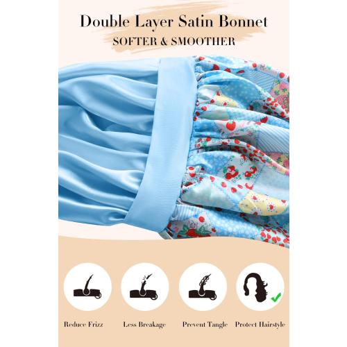 Double Layer Silk Bonnet with Tie Satin Lined Sleep Cap Hair Cover for Women's Curly Braids Natural Hair