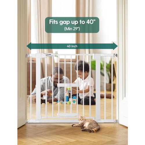 BABELIO New Version Baby Gate with Cat Door Adjustable,29-40 Metal Pet Door for Stairs & Doorways,Pressure Mounted,No Tools Needed,White