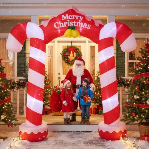 Soulchen 10ft 2025 Giant Candy Arch Inflatable Decoration Merry Christmas Arch Outdoor Decoration Built-in LED Light Blower Suitable for Indoor Outdoor Garden Yard Christmas Holiday Decor (Candy)