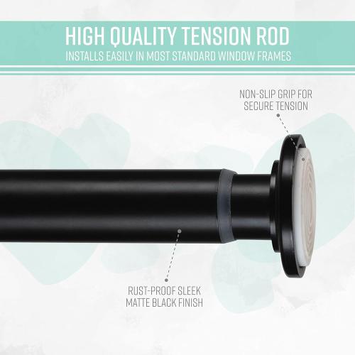 Home Details 42-74” Inch Tension Curtain Rod | Adjustable | Expandable | No Tools Required | Window Curtains | Bathroom Shower Curtains and Liner | Matte Black