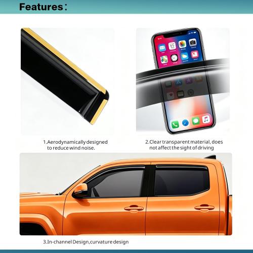 4Pcs in-Channel Window Visors Rain Guards Double Cab Window Vent Wind Deflectors Visors Shades Compatible with Toyota 4Runner 2010-2024