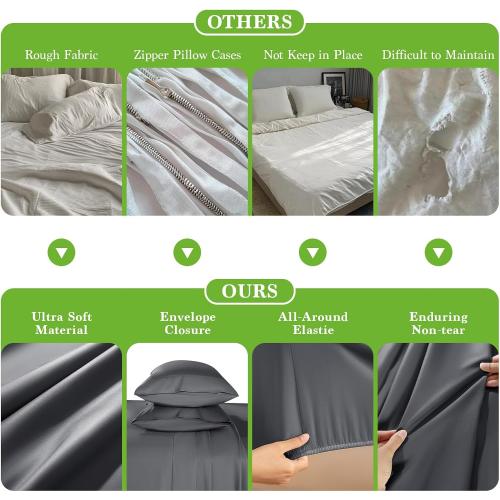 Shilucheng 100% Viscose Derived from Bamboo_ Sheets Set, Ultra Breathable Cooling Bed Sheets, 5-Star Hotel Quality Sheets, 16 Inch Deep Pocket - 6 Piece (Dark Grey, Queen)