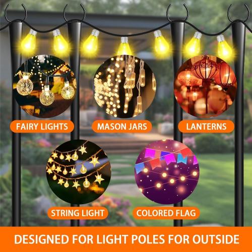 4 Pack 10Ft String Light Poles, Metal Poles with Fork for Outside Lights,Outdoor Metal Light Stand with Fence Brackets Hanging Lights for Garden Patio Wedding Backyard (4 PACK-Upgraded Version)