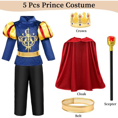 G.C Boys King Prince Charming Costume with Cape Kids Royal Dress Up Outfits Halloween Cosplay Role Play Birthday Gifts