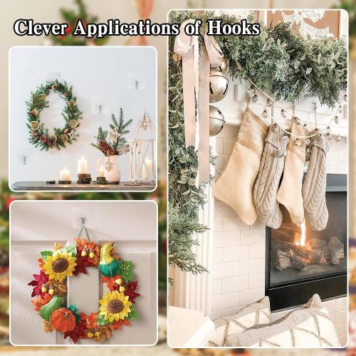 Adhesive Hooks for Hanging,Adhesive Wall Hooks,36 Pcs15LB Sticky Hooks,Clear Hooks for Walls,Shower Hooks,Utility Hooks,Kitchen Hook