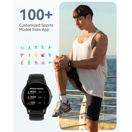 Smart Watch for Women Men, 5ATM Waterproof Smartwatch for Android and iOS Phones, Fitness Tracker Watch with 100  Sports Modes, Heart Rate Monitor Pedometer Sleep Monitor, Black