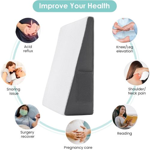 Cozymaker Bed Wedge Pillow for Sleeping After Surgery, Back Support, Leg Elevation, Gerd Acid Reflux, Neck Pain, Snoring, Cooling Memory Foam Triangle Incline Wedge, Removable Washable Cover