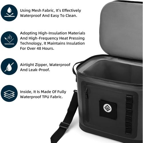 BRONZY Soft Cooler - Insulated Leak-Proof Cooler Bag with Waterproof Zipper | 28 Can Portable Ice Chest for Camping, Beach, Travel, Picnic, Fishing (Dark Grey)
