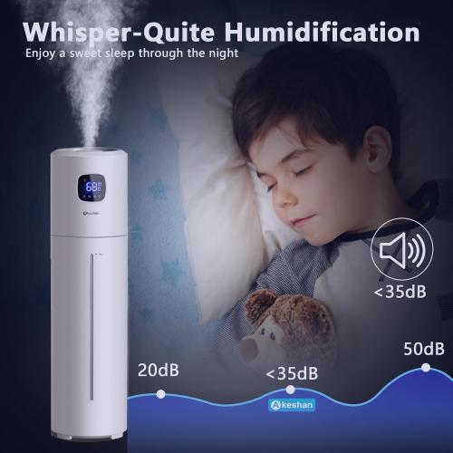 Akeshan Large Humidifiers for Bedroom, 9L/2.5Gal Ultrasonic Cool Mist, Top Fill Easy Clean with 350ML/H Mist Speed, Quiet, Suitable for Kids Room Plant Yoga Office Study Room Living (White, Round)