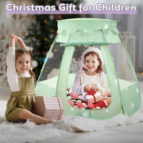 Baby Ball Pit Tent with 50 Balls - For Toddlers, Pink/White/Gray Princess Playhouse with Carry Bag, 109x90cm