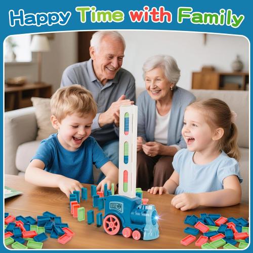 220Pcs Domino Train Toys, Automatic Dominoes Building Train Set for Kids 2-4 4-8, Stacking Kids Games Stem Montessori Educational Toys for 3 4 5 6 7 8 Year Old Boys Girls Easter Birthday Gifts