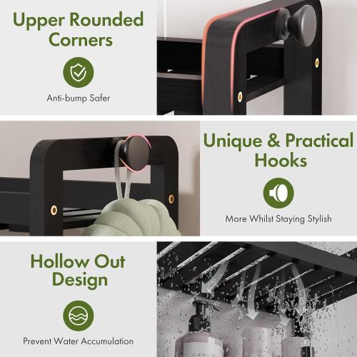 AmazerBath Bamboo Over The Toilet Storage Shelf - 3-Tier Bathroom Organizers and Storage Shelves, 2 in 1 Dual Stable Above Over Toilet Bamboo Shelf Home Storages Rack for Small Bathroom, Black