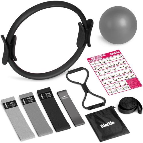 WALITO Home Pilates Kit for Women,Pilates Ring Set with Magic Circle,Resistance Bands,Figure 8 Workout Bands,Mini Ball, Compact Toning Fitness Essentials Starter Set Accessories Gift