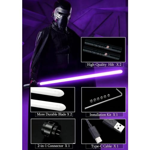 jvmusaber Lightsaber, 2-in-1 Dueling Light Saber 20 Colors for Adult-2PCs | 4 FX Sound and Motion Sensors Metal Hilt Dueling Light Saber Theme Parties Halloween Decoration Cosplay Birthday Gifts
