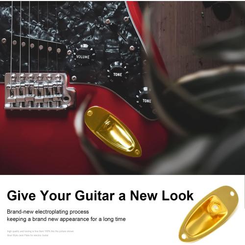 MAXCHEER Guitar Input Jack Socket Plate Output Loaded Boat Style 1/4 Inch with Screws for Fender Stratocaster Strat St Mono Electric Guitar for Electric Guitar Replacement Parts (Gold)