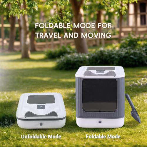 Upgraded Fully Enclosed Cat Litter Box with Lid, Covered Cat Box Enclosure, Anti-Splashing Easy to Clean Kitty Litter Boxes with Drawer, 3 Modes can Use from Kitten to Adult(White&Grey)